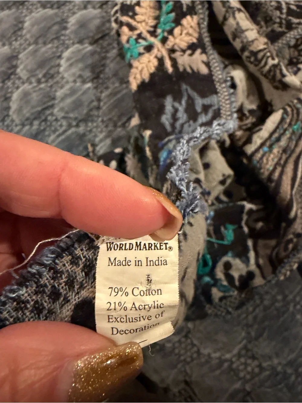 World Market Navy Blue Floral Patchwork Scarf